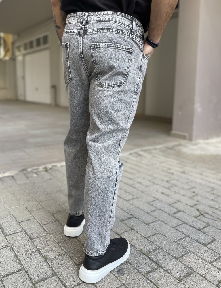 Ανδρικό γκρι loose τζιν ξεβαμμένο πεντάτσεπο με σκίσιμο 2718 φωτογραφία